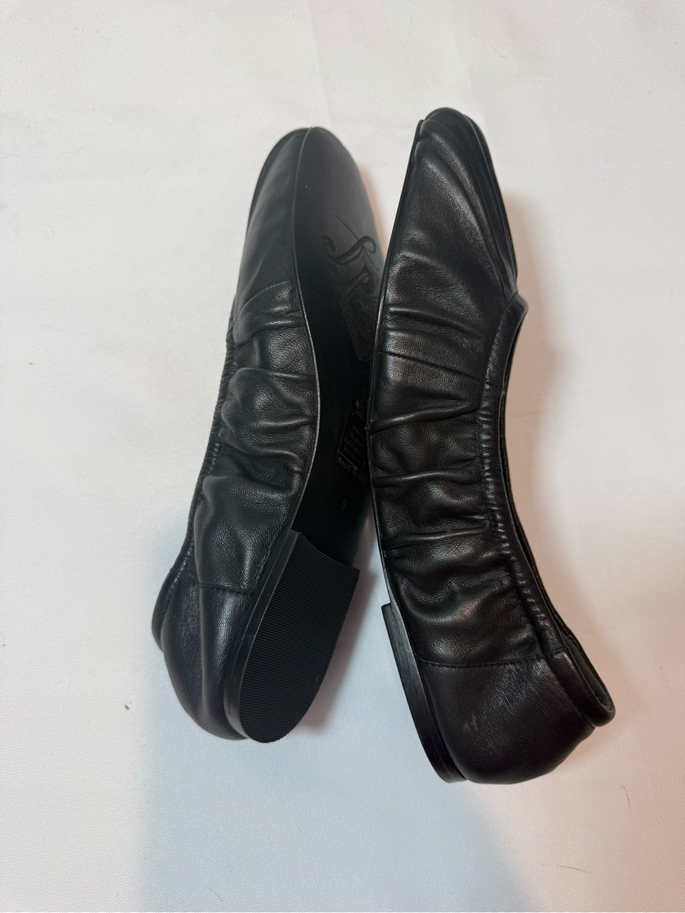 Free People Cara Black Ruched Leather Ballet Flats - Picture 2 of 7